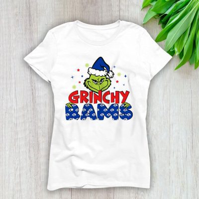 Los Angeles Rams Merry Christmas NFL Gift For Fan Cute Grinch Lady T-Shirt Women Tee LTL20794