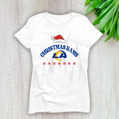 Los Angeles Rams Merry Christmas NFL Gift For Fan Cute Santa Hohoho Lady T-Shirt Women Tee LTL20795