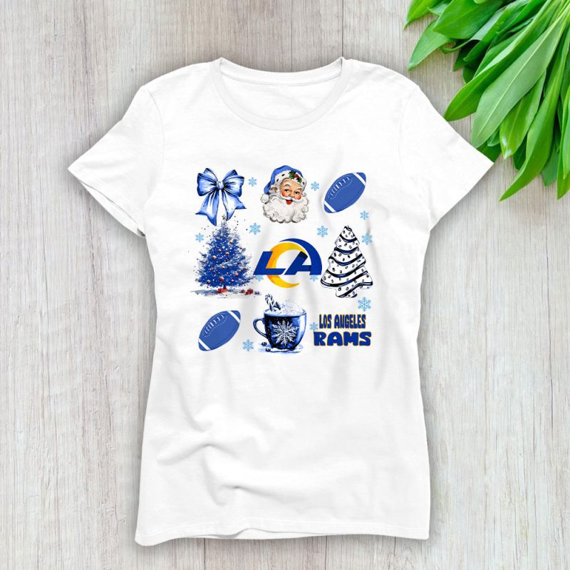 Los Angeles Rams Merry Christmas NFL Gift For Fan Santa Xmas Family Christmas Lady T-Shirt Women Tee LTL20797