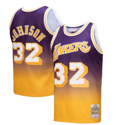 Magic Johnson Los Angeles Lakers 1984/85 Hardwood Classics Fadeaway Swingman Player Jersey - Gold/Purple