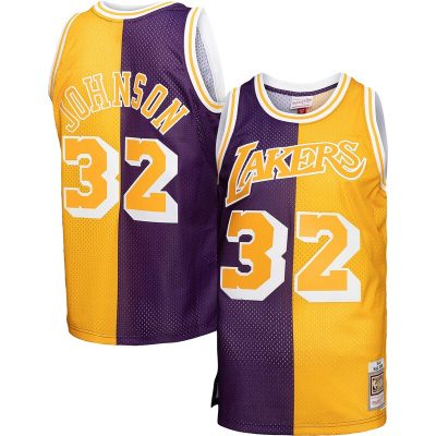 Magic Johnson Los Angeles Lakers Big & Tall Hardwood Classics 1984/85 Split Swingman Jersey - Purple/Gold