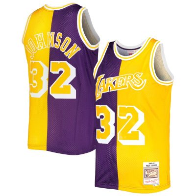 Magic Johnson Los Angeles Lakers Hardwood Classics 1984/85 Split Swingman Jersey - Purple/Gold