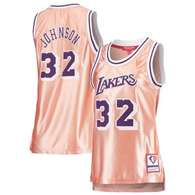 Magic Johnson Los Angeles Lakers Women's 75th Anniversary Rose Gold 1984 Swingman Jersey - Pink