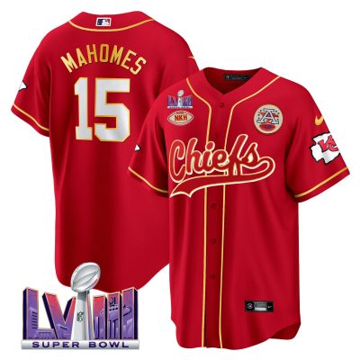 Men Kansas City Chiefs Super Bowl LVIII Patch Baseball Jersey