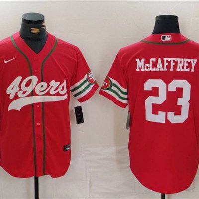 Men's San Francisco 49ers #23 Christian McCaffrey Red With Patch Cool Base Stitched Jersey