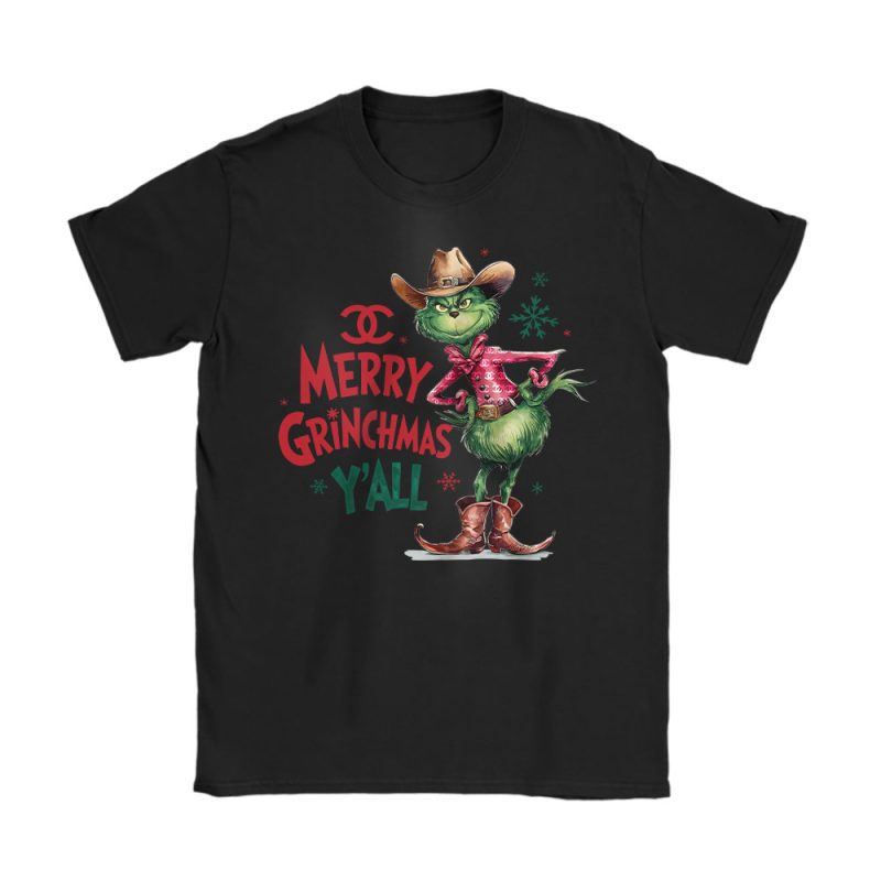 Merry Grinchmas Yall Howdy Christmas Cowboy Grinc Chanel Unisex T-Shirt Cotton Tee TAT20118