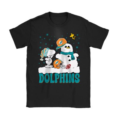 Miami Dolphins Merry Christmas NFL Gift For Fan Christmas Snoopy And Snow Man Unisex T-Shirt Cotton Tee TAT20857