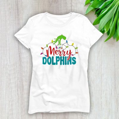 Miami Dolphins Merry Christmas NFL Gift For Fan Cute Grinch Lady T-Shirt Women Tee LTL20859