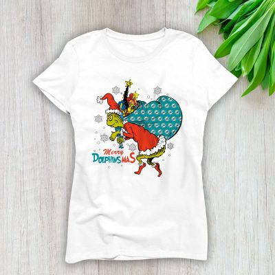 Miami Dolphins Merry Christmas NFL Gift For Fan Cute Grinch Lady T-Shirt Women Tee LTL20860