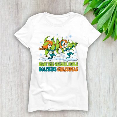 Miami Dolphins Merry Christmas NFL Gift For Fan Cute Grinch Lady T-Shirt Women Tee LTL20861