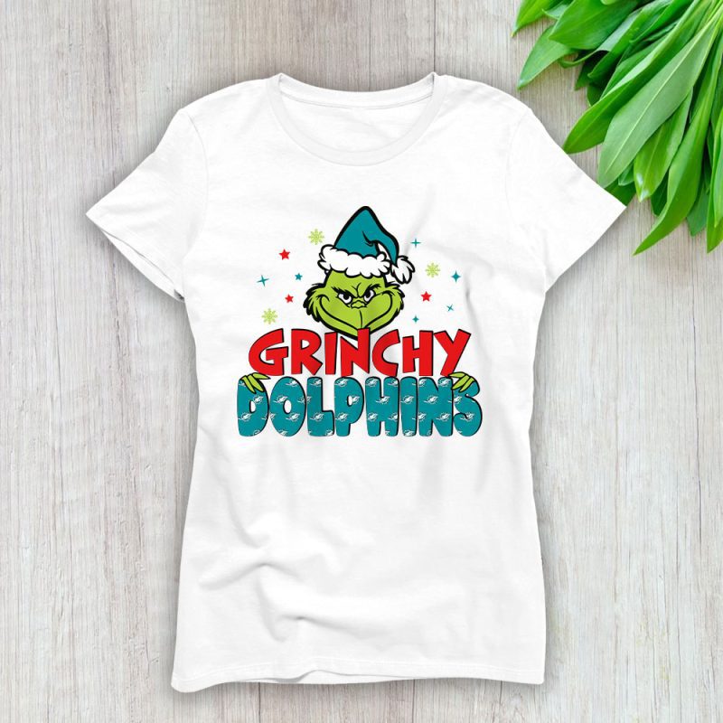 Miami Dolphins Merry Christmas NFL Gift For Fan Cute Grinch Lady T-Shirt Women Tee LTL20864