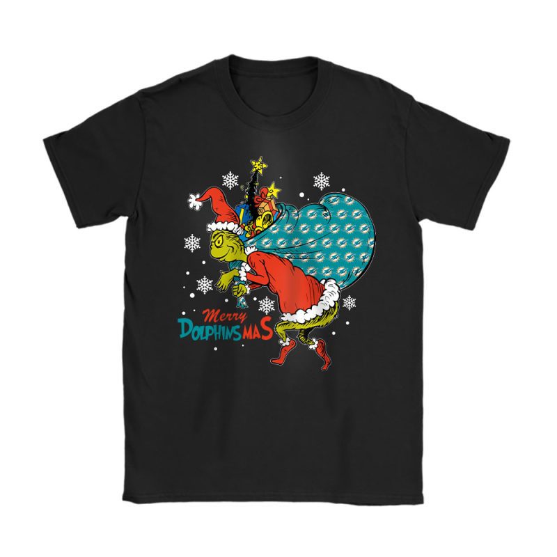 Miami Dolphins Merry Christmas NFL Gift For Fan Cute Grinch Unisex T-Shirt Cotton Tee TAT20860