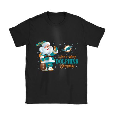 Miami Dolphins Merry Christmas NFL Gift For Fan Cute Santa Hohoho Unisex T-Shirt Cotton Tee TAT20858