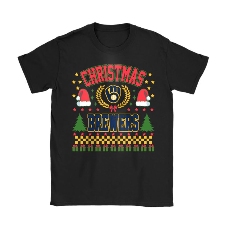 Milwaukee Brewers Merry Christmas MLB Gift For Fan Cute Santa Hohoho Unisex T-Shirt Cotton Tee TAT21807