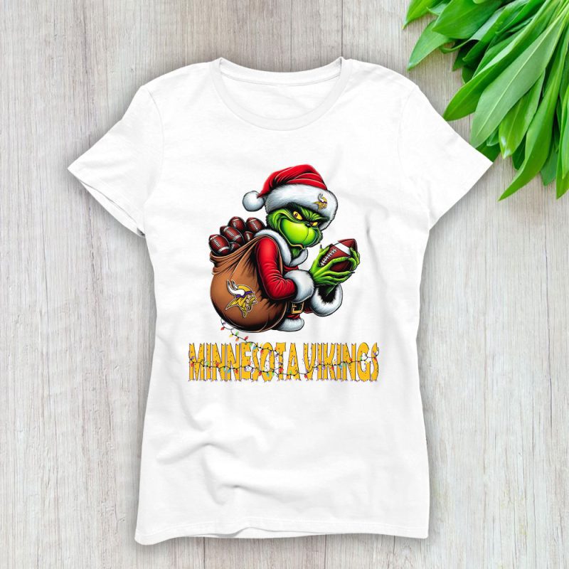 Minnesota Vikings Merry Christmas NFL Gift For Fan Cute Grinch Lady T-Shirt Women Tee LTL20874