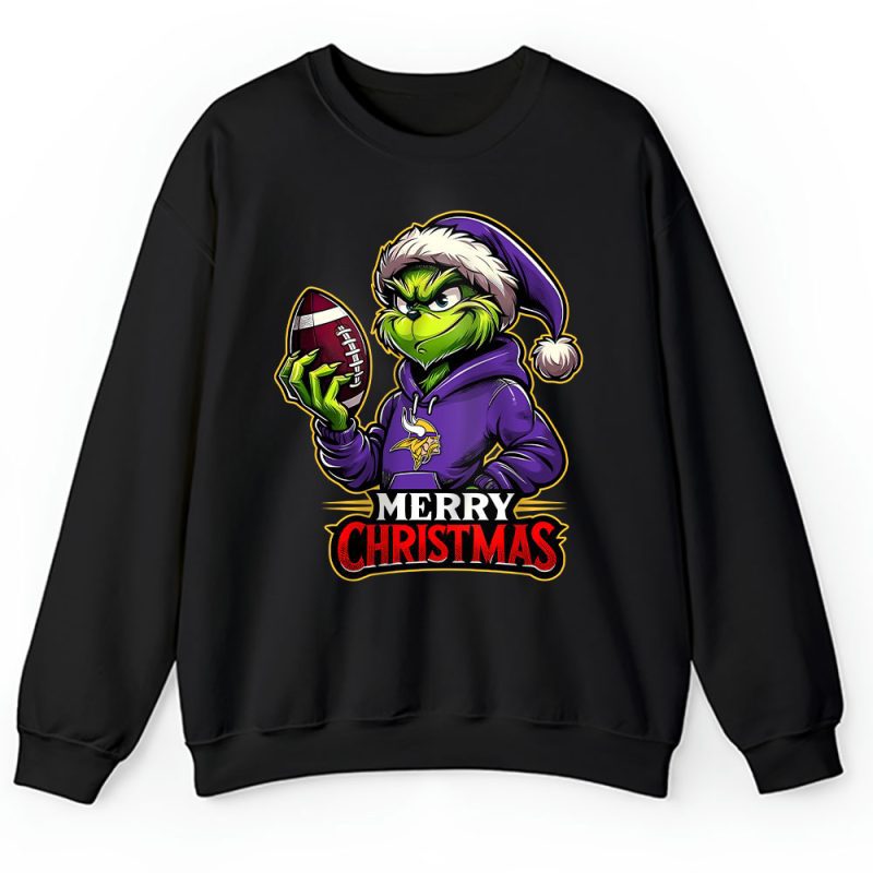 Minnesota Vikings Merry Christmas NFL Gift For Fan Cute Grinch Unisex Sweatshirt TAH20875