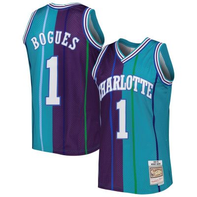 Muggsy Bogues Charlotte Hornets Hardwood Classics 1992/93 Split Swingman Jersey - Teal/Purple