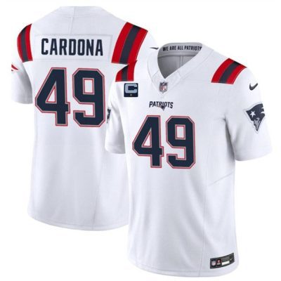 New England Patriots #49 Joe Cardona White 2024 F.U.S.E. With 1-Star C Patch Vapor Limited Football Stitched Jersey