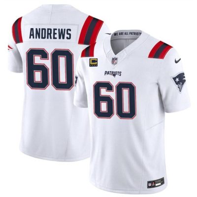 New England Patriots #60 David Andrews White 2024 F.U.S.E. With 4-Star C Patch Vapor Limited Football Stitched Jersey