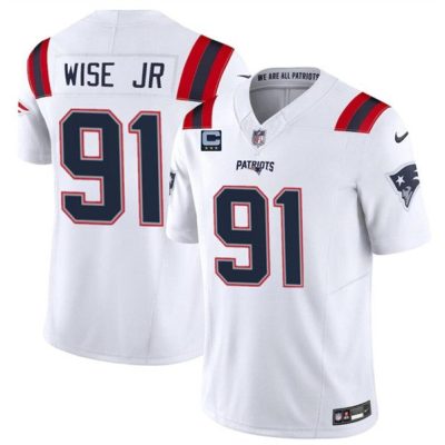 New England Patriots #91 Deatrich Wise Jr White 2024 F.U.S.E. With 3-Star C Patch Vapor Limited Football Stitched Jersey