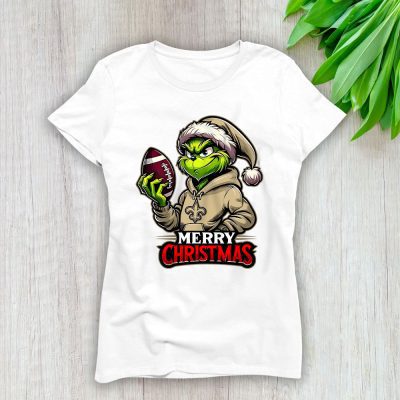 New Orleans Saints Merry Christmas NFL Gift For Fan Cute Grinch Lady T-Shirt Women Tee LTL20945