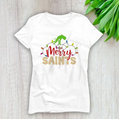 New Orleans Saints Merry Christmas NFL Gift For Fan Cute Grinch Lady T-Shirt Women Tee LTL20964