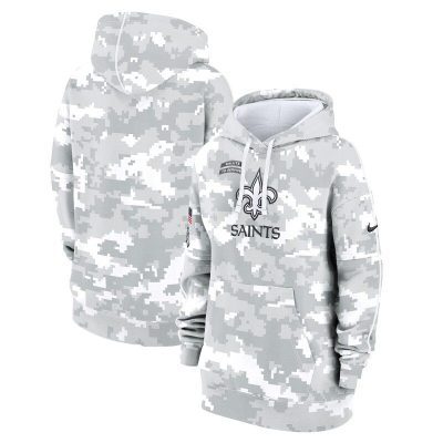 New Orleans Saints Women's 2024 Salute To Service Club Fleece Pullover Hoodie - Arctic Camo