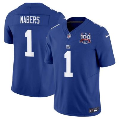 New York Giants #1 Malik Nabers Blue 2024 Draft F.U.S.E. 100TH Season Patch Vapor Untouchable Football Stitched Jersey