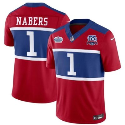 New York Giants #1 Malik Nabers Red 2024 F.U.S.E. With Draft Patch Alternate 100TH Season Patch Vapor Untouchable Limited Football Stitched Jersey