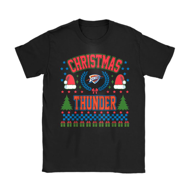 Oklahoma City Thunder Merry Christmas NBA Gift For Fan Cute Santa Hohoho Unisex T-Shirt Cotton Tee TAT21859