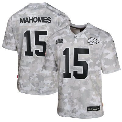 Patrick Mahomes Kansas City Chiefs Youth 2024 Salute to Service Game Jersey - Arctic Camo