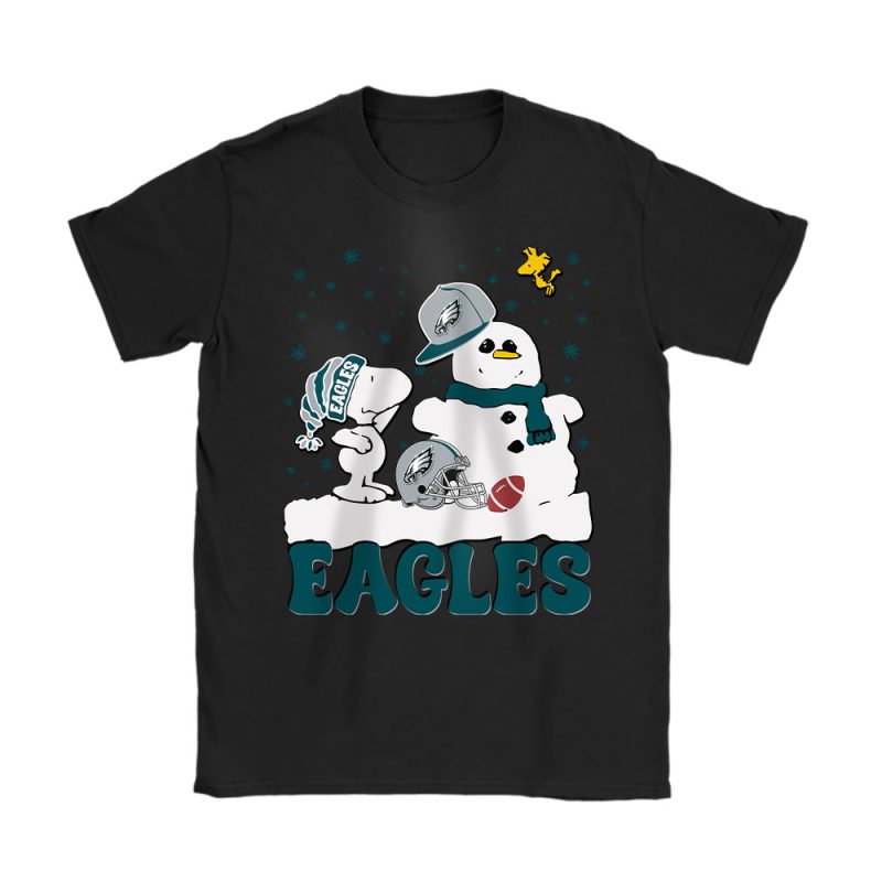 Philadelphia Eagles Merry Christmas NFL Gift For Fan Christmas Snoopy And Snow Man Unisex T-Shirt Cotton Tee TAT21067