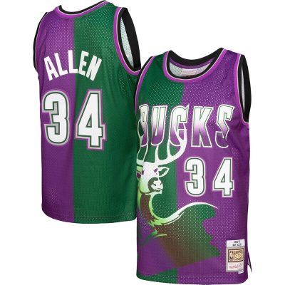 Ray Allen Milwaukee Bucks Hardwood Classics 1996/97 Split Swingman Jersey - Green/Purple