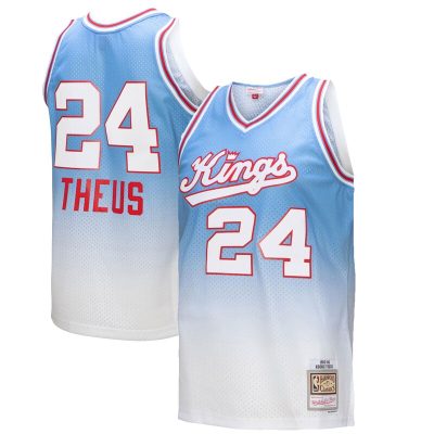 Reggie Theus Sacramento Kings 1985/86 Hardwood Classics Fadeaway Swingman Player Jersey - White/Light Blue