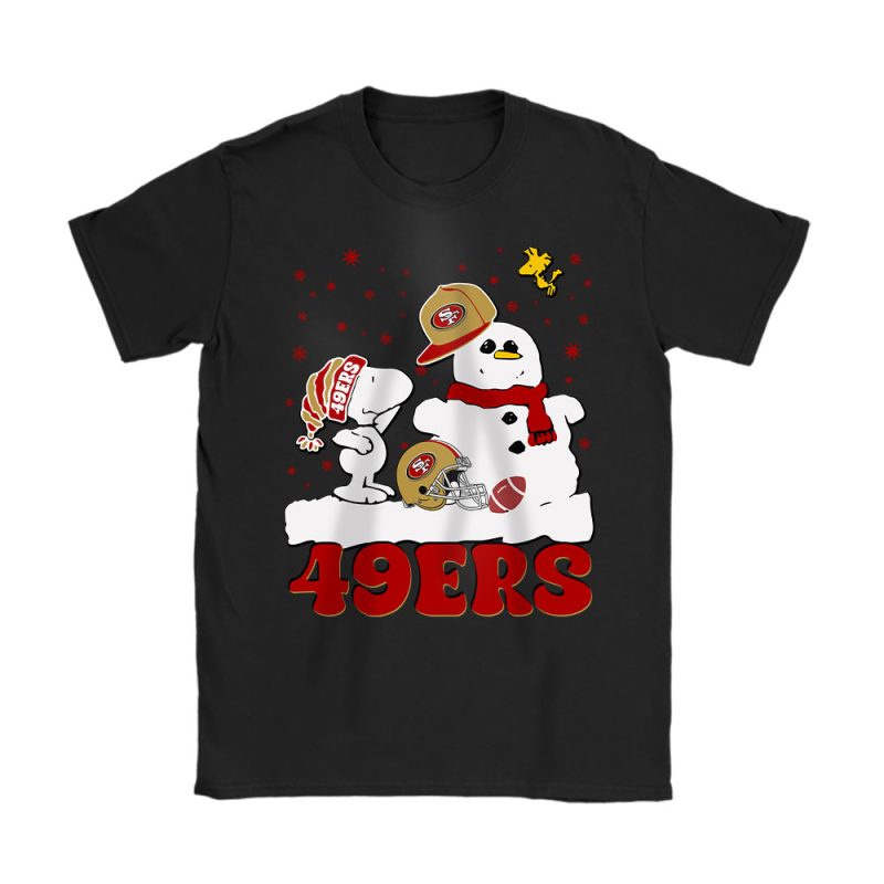 San Francisco 49ers Merry Christmas NFL Gift For Fan Christmas Snoopy And Snow Man Unisex T-Shirt Cotton Tee TAT21172