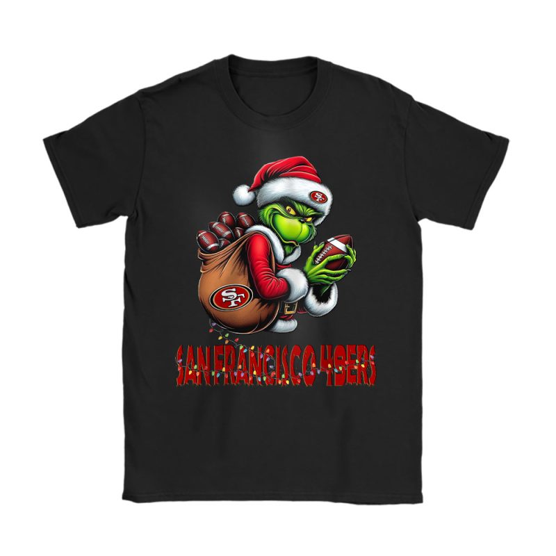 San Francisco 49ers Merry Christmas NFL Gift For Fan Cute Grinch Unisex T-Shirt Cotton Tee TAT21154