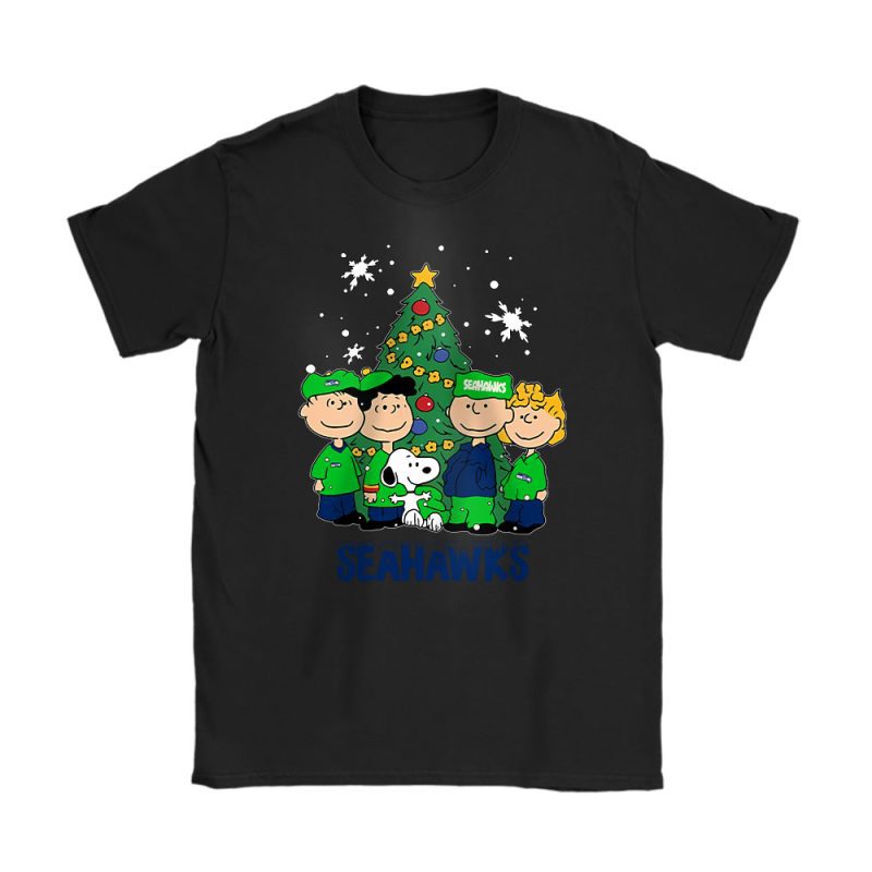 Seattle Seahawks Merry Christmas NFL Gift For Fan Christmas Snoopy And Friends Unisex T-Shirt Cotton Tee TAT21136