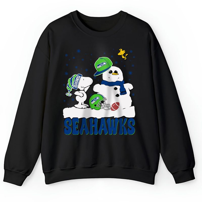 Seattle Seahawks Merry Christmas NFL Gift For Fan Christmas Snoopy And Snow Man Unisex Sweatshirt TAH21137