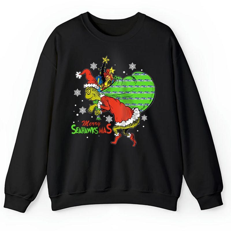 Seattle Seahawks Merry Christmas NFL Gift For Fan Cute Grinch Unisex Sweatshirt TAH21140