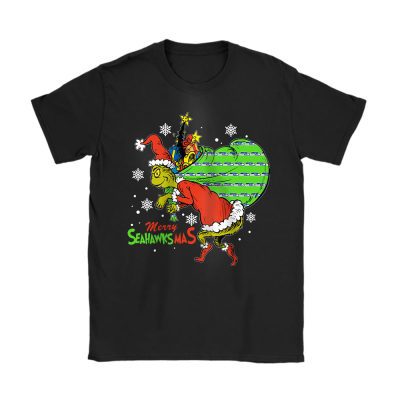 Seattle Seahawks Merry Christmas NFL Gift For Fan Cute Grinch Unisex T-Shirt Cotton Tee TAT21140