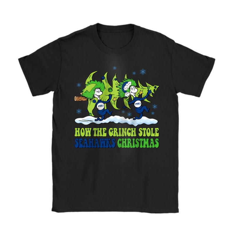 Seattle Seahawks Merry Christmas NFL Gift For Fan Cute Grinch Unisex T-Shirt Cotton Tee TAT21141