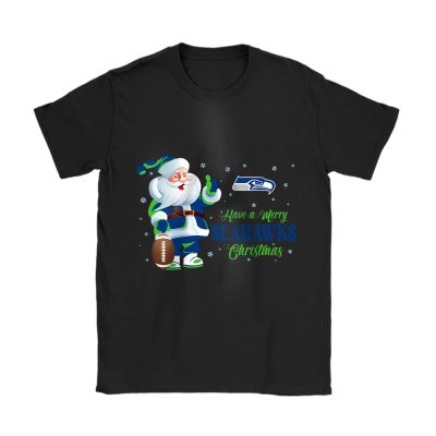 Seattle Seahawks Merry Christmas NFL Gift For Fan Cute Santa Hohoho Unisex T-Shirt Cotton Tee TAT21138