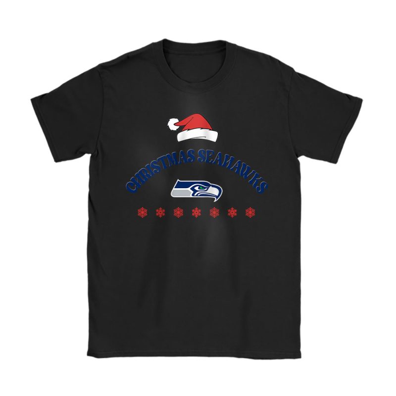 Seattle Seahawks Merry Christmas NFL Gift For Fan Cute Santa Hohoho Unisex T-Shirt Cotton Tee TAT21145