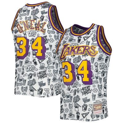 Shaquille O'Neal Los Angeles Lakers 1996/97 Hardwood Classics Doodle Swingman Jersey - White