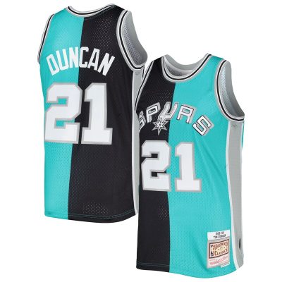 Tim Duncan San Antonio Spurs Hardwood Classics 1998/99 Split Swingman Jersey - Black/Teal