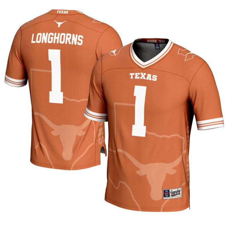 #1 Texas Longhorns GameDay Greats Youth Icon Print Football Fashion Jersey - Texas Orange