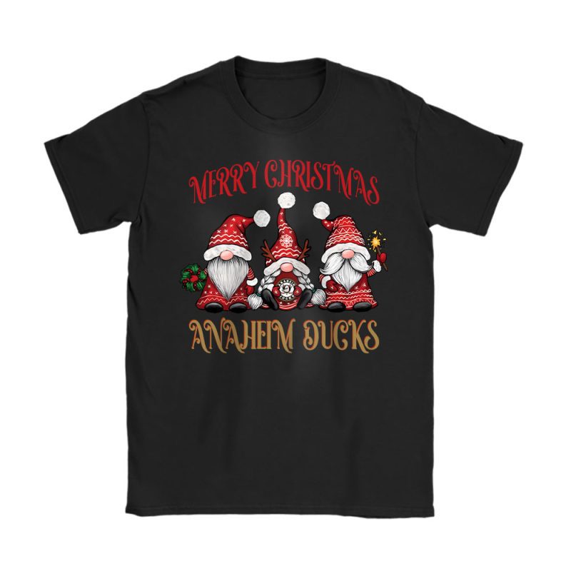 Anaheim Ducks Merry Christmas NHL Gift For Fan Christmas Gnomes Unisex T-Shirt Cotton Tee TAT24217