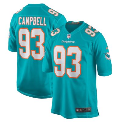 Calais Campbell Miami Dolphins Game Jersey - Aqua