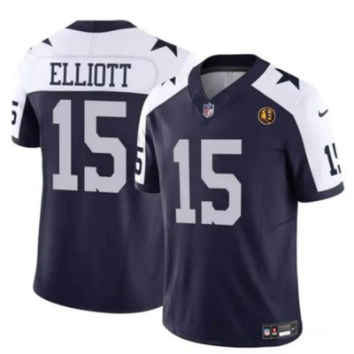 Dallas Cowboys #15 Ezekiel Elliott Navy 2023 F.U.S.E. With John Madden Patch Thanksgiving Vapor Limited Football Stitched Jersey