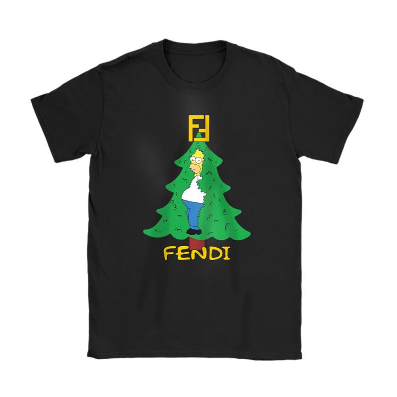 Homer Simpson Christmas Tree Fendi Unisex T-Shirt Cotton Tee TAT23332